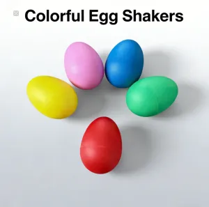Colorful egg shakers percussion instruments in red, yellow, pink, blue, and green for music practice, rhythm training, and performances.